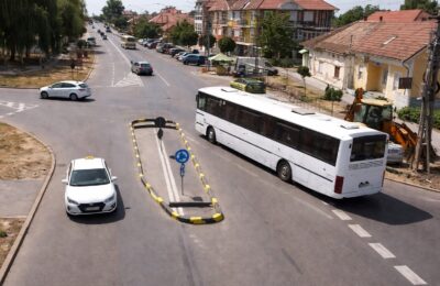 Noul sens giratoriu din Carei blochează camioanele cu manevre multiple