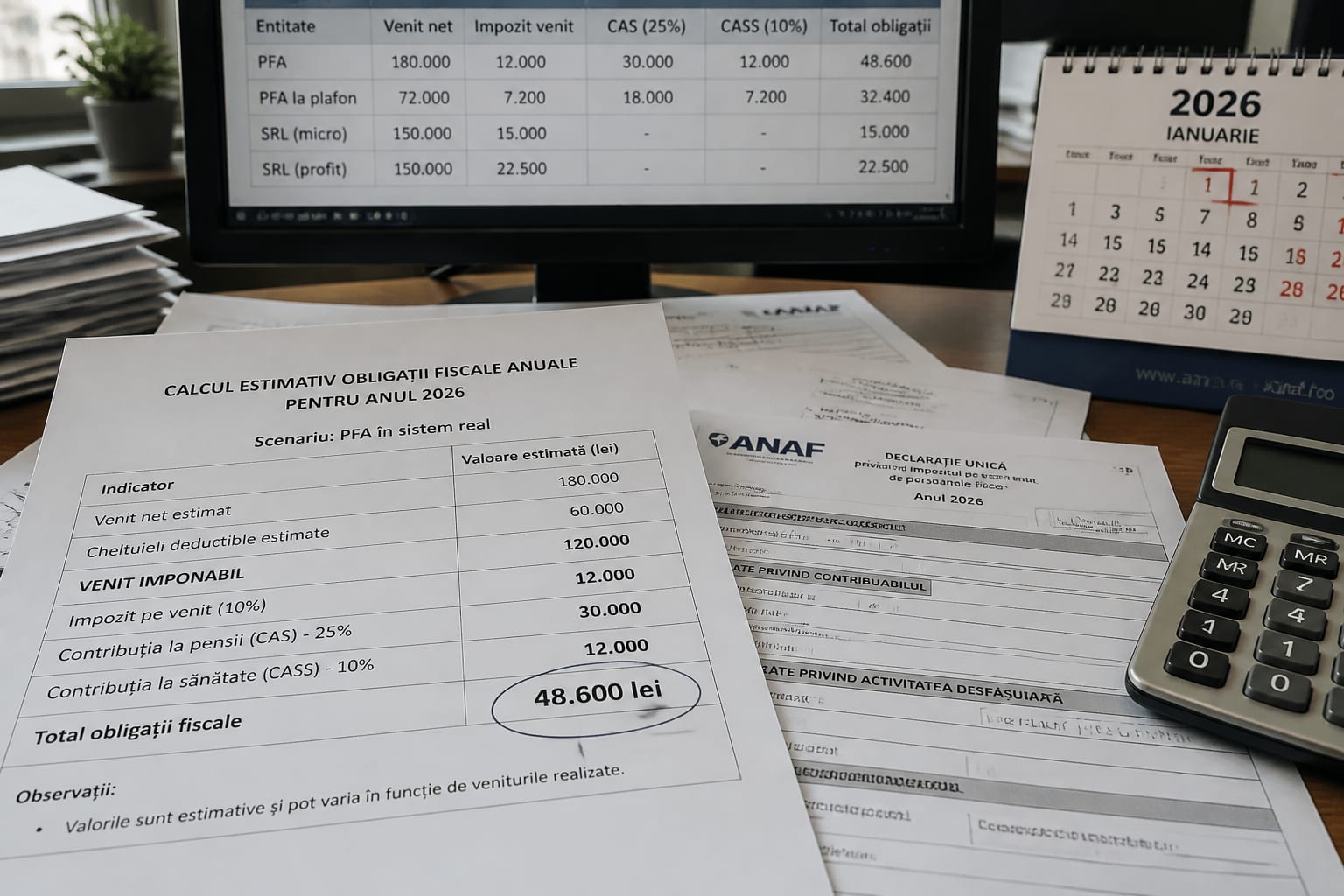 PFA sau SRL în 2026: Noul prag de 48.600 de lei anual schimbă calculul taxelor