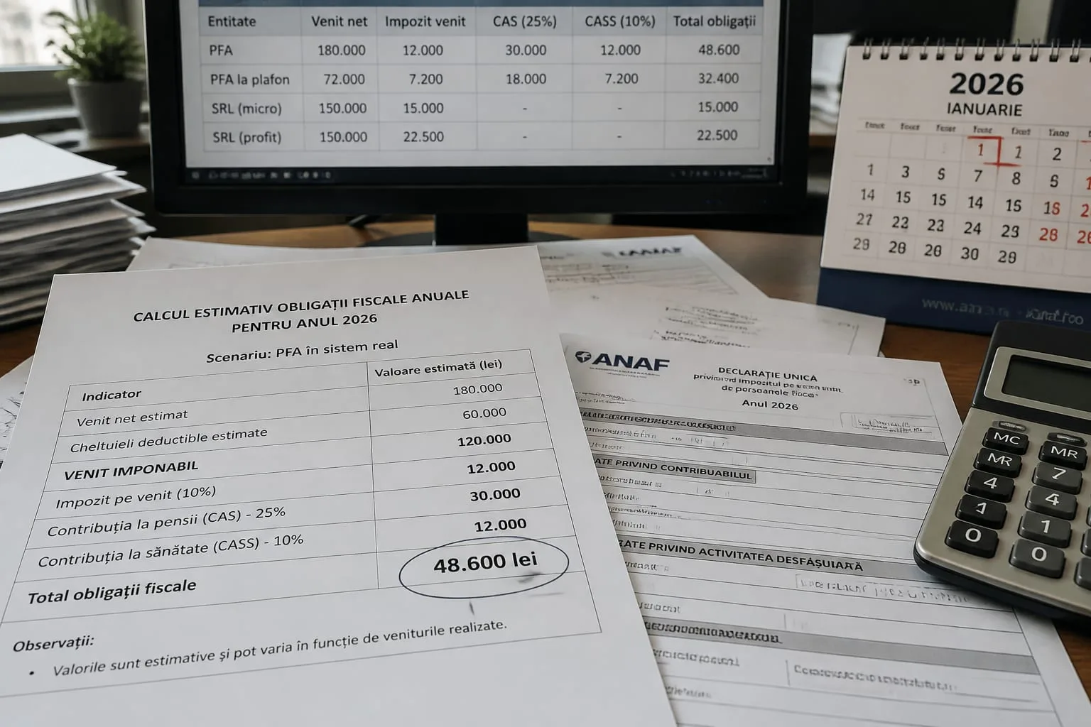 PFA sau SRL în 2026: Noul prag de 48.600 de lei anual schimbă calculul taxelor