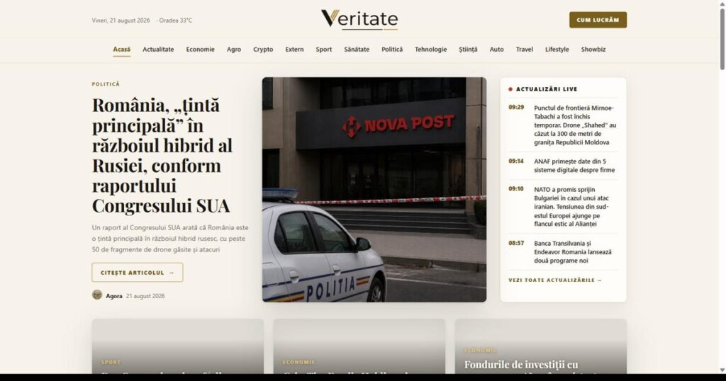 Veritate.ro propune cititorilor un flux de știri fără opinii amestecate în textul informativ