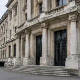 Intrarea principală în sediul unei instituții publice din centrul capitalei